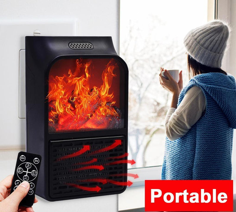 Flame Heater 1000W Mini Portable Electric Fireplace Plug-in Air Warmer with Remote Control